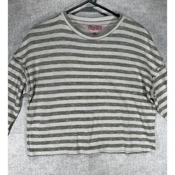 Pony Tails Junior’s Green/ White Striped Long Sleeve Crop Sweater Size M 10/12 - Picture 3 of 8